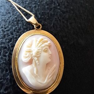 Elegant Gold and Cream Cameo Pendant Necklace.  10k Gold Chain Included!